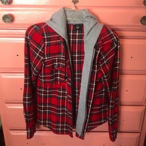Red checkered Flannel with mock zip up